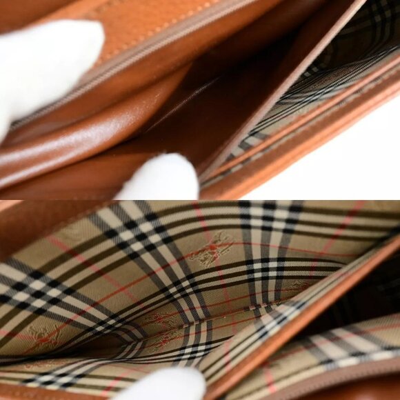 Burberrys Logo Nova Check Top Handle Hand Bag Leather Brown GHW - Picture 16 of 16